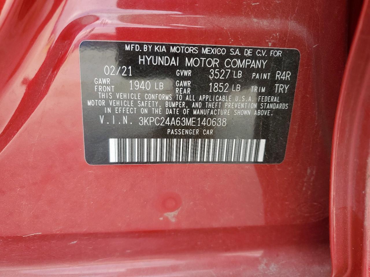 2021 Hyundai Accent Se VIN: 3KPC24A63ME140638 Lot: 93554195