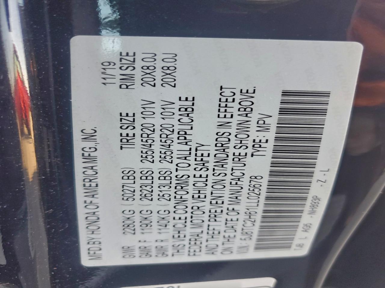 2020 Acura Rdx A-Spec VIN: 5J8TC2H61LL025678 Lot: 94125945