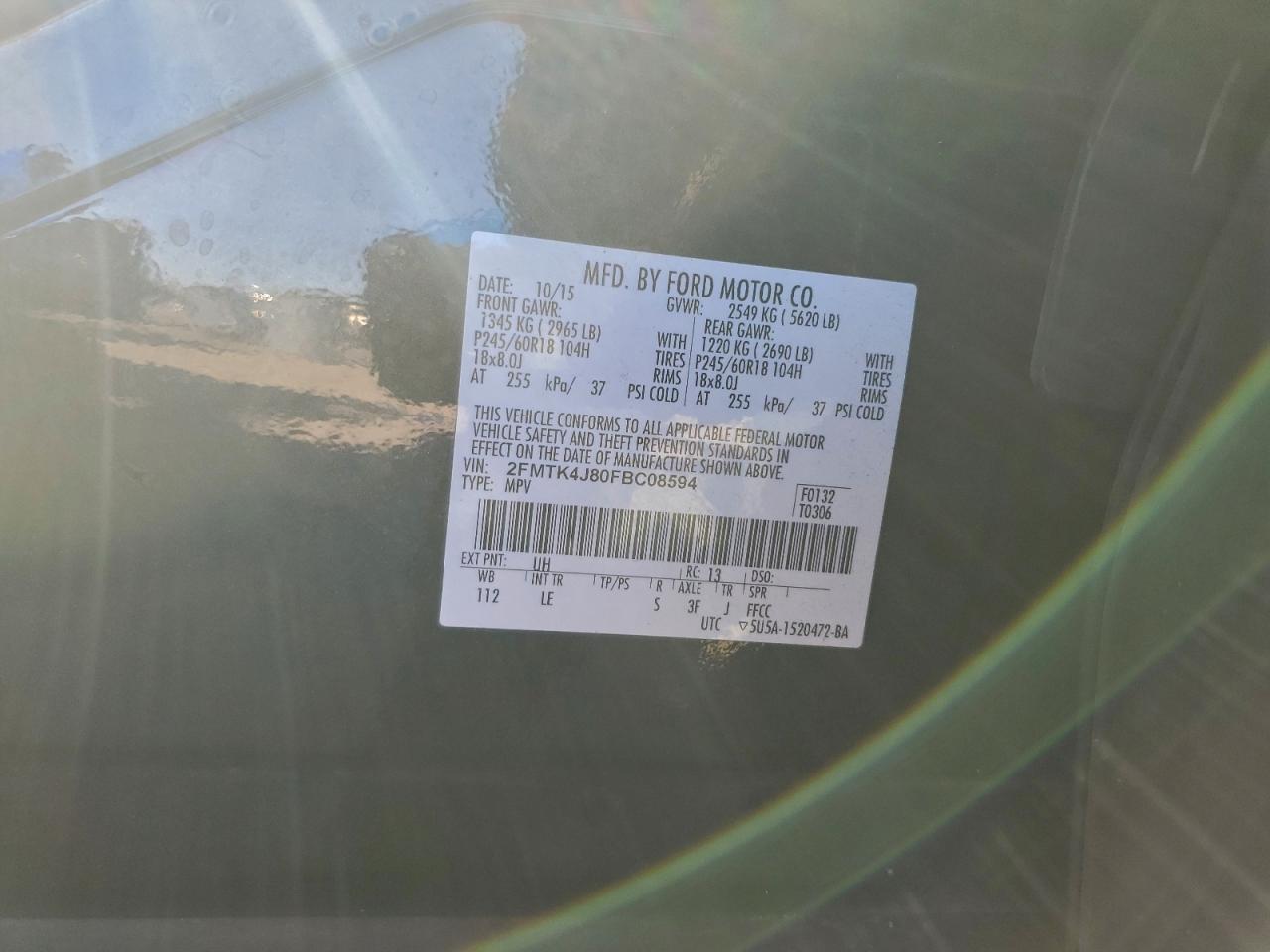 2015 Ford Edge Sel VIN: 2FMTK4J80FBC08594 Lot: 94156755