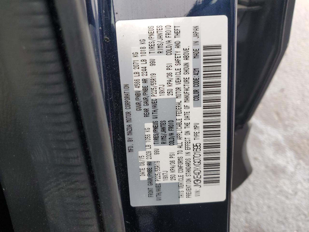 2016 Mazda Cx-5 Gt VIN: JM3KE4DYXG0701695 Lot: 93328845