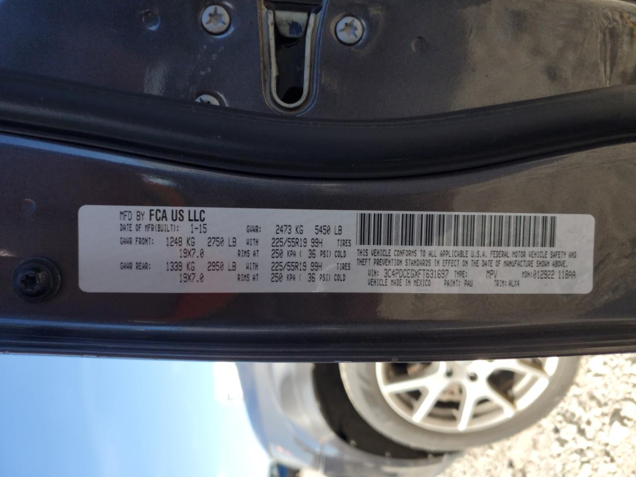 2015 Dodge Journey R/T VIN: 3C4PDCEGXFT631697 Lot: 89930925