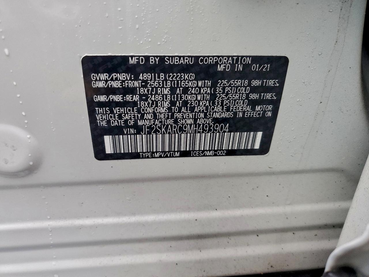 2021 Subaru Forester Sport VIN: JF2SKARC9MH493904 Lot: 94599685