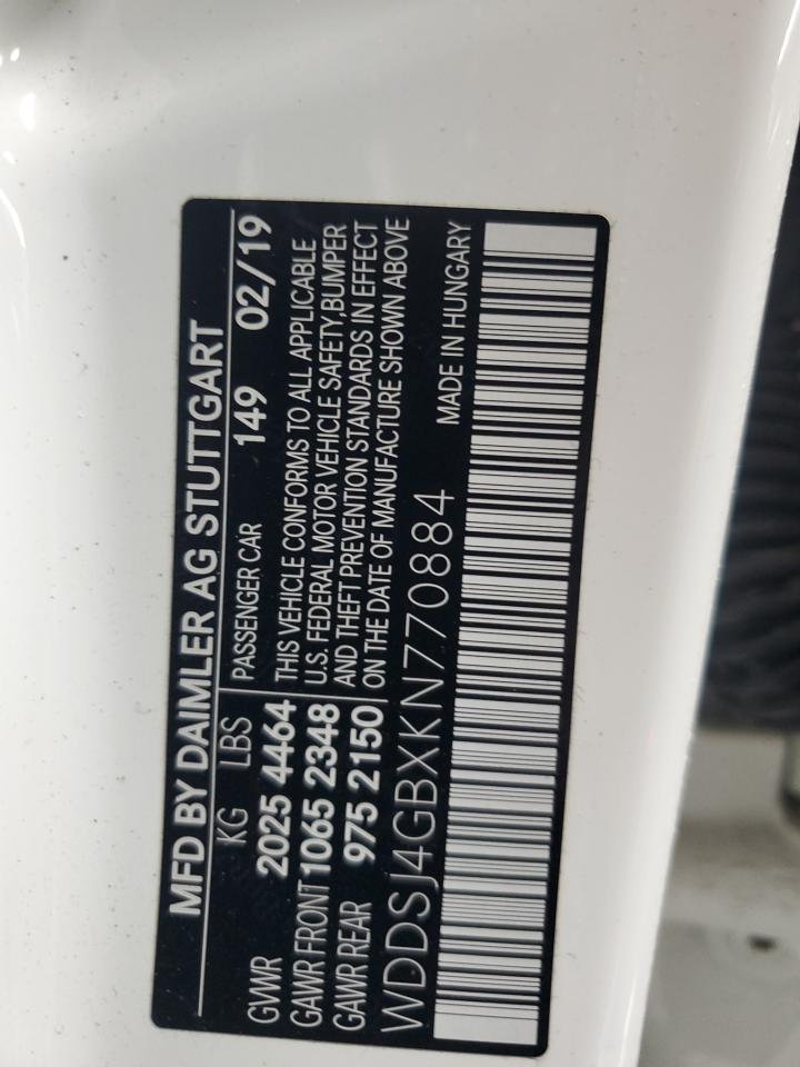 2019 Mercedes-Benz Cla 250 4Matic VIN: WDDSJ4GBXKN770884 Lot: 92645975