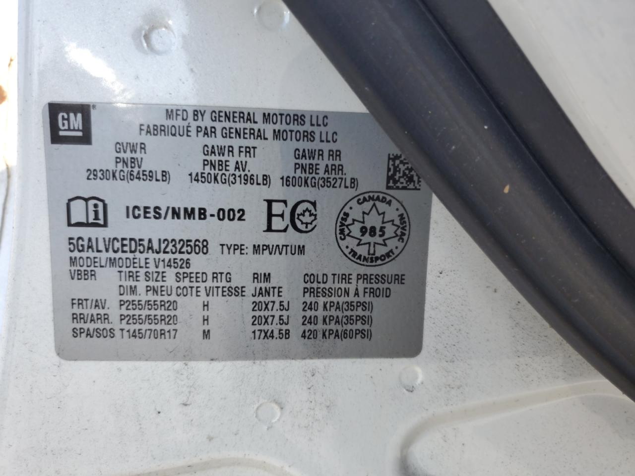 2010 Buick Enclave Cxl VIN: 5GALVCED5AJ232568 Lot: 92921045