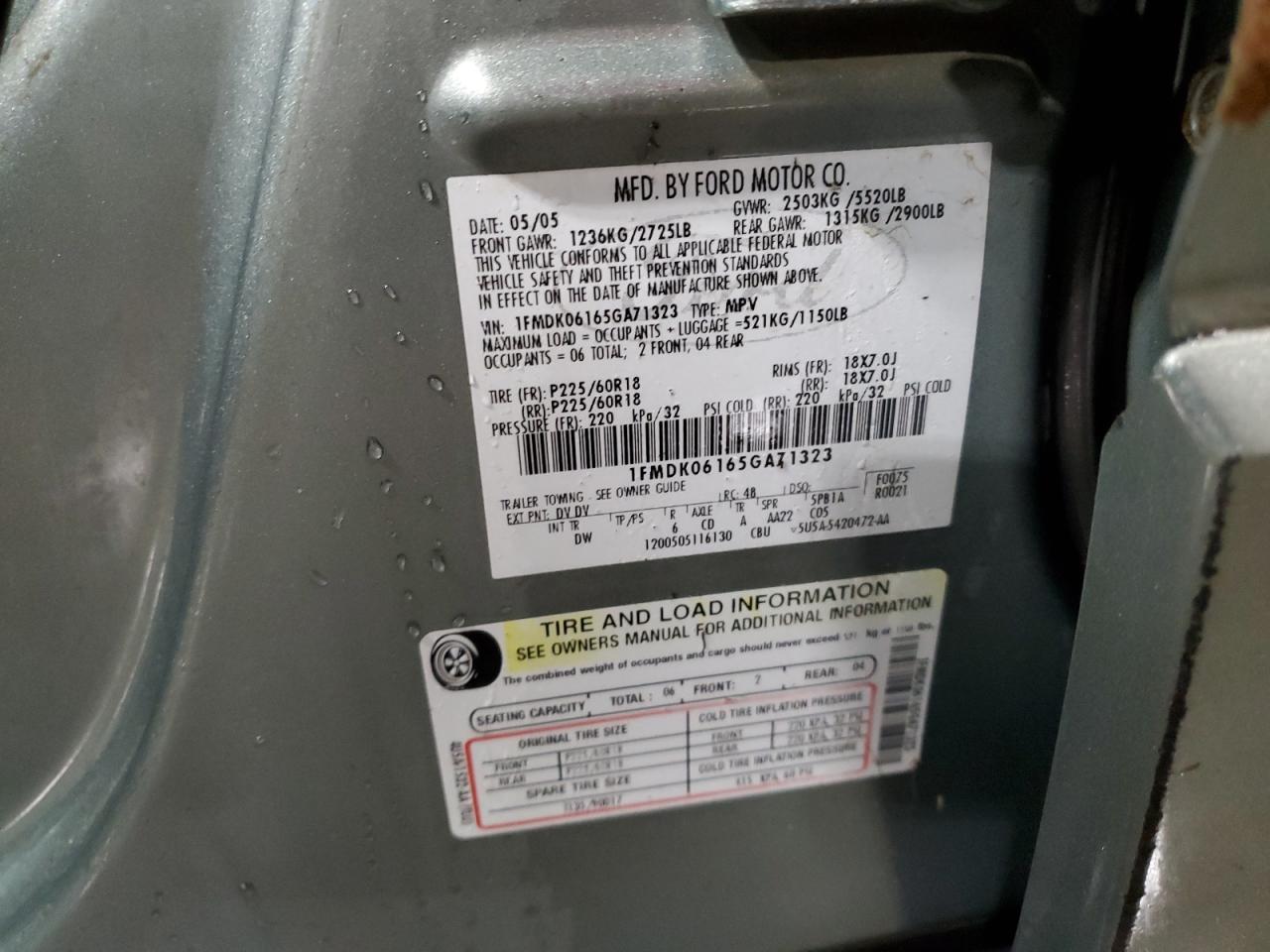 2005 Ford Freestyle Limited VIN: 1FMDK06165GA71323 Lot: 93416985