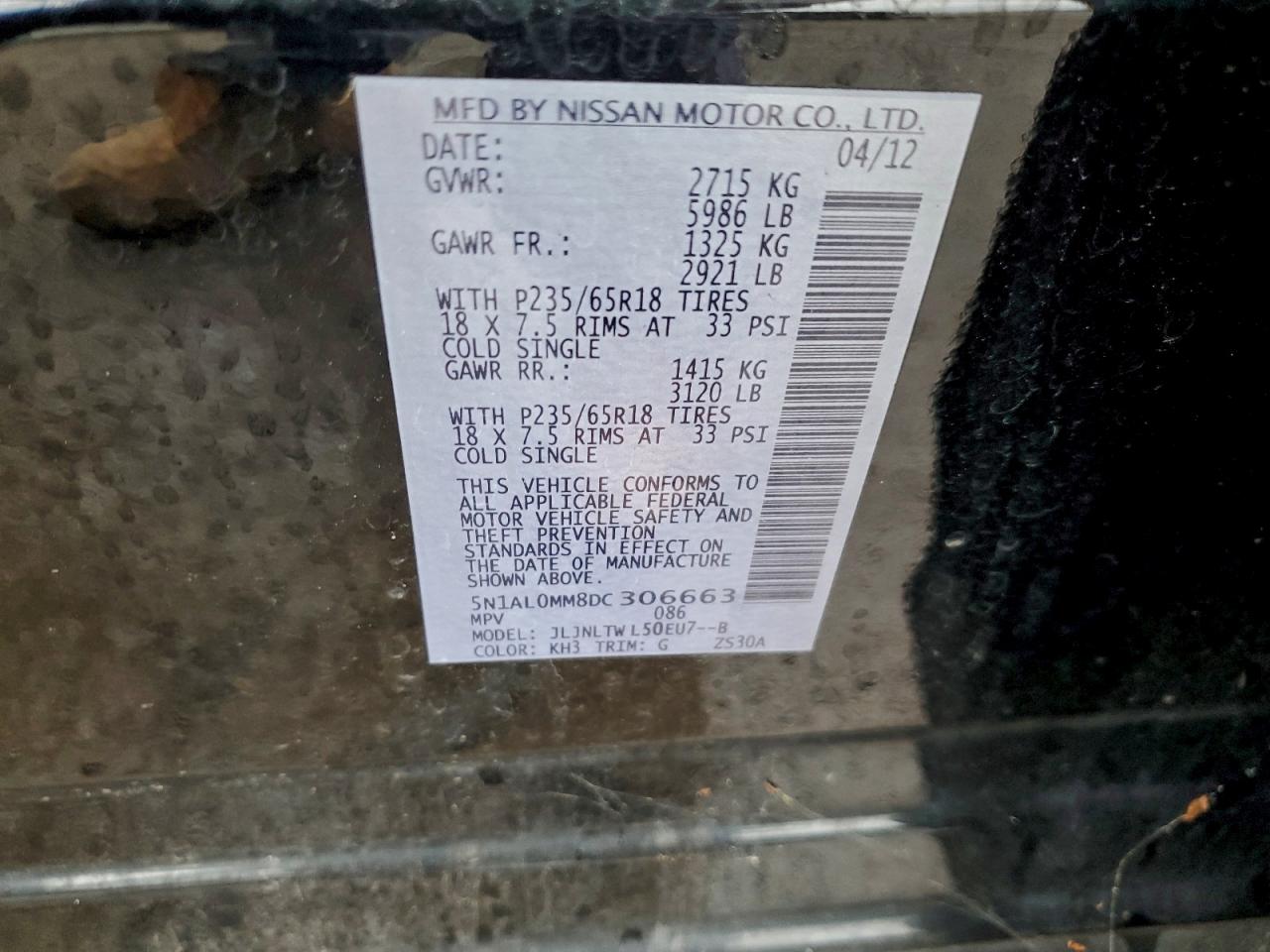 2013 Infiniti Jx35 VIN: 5N1AL0MM8DC306663 Lot: 92894805