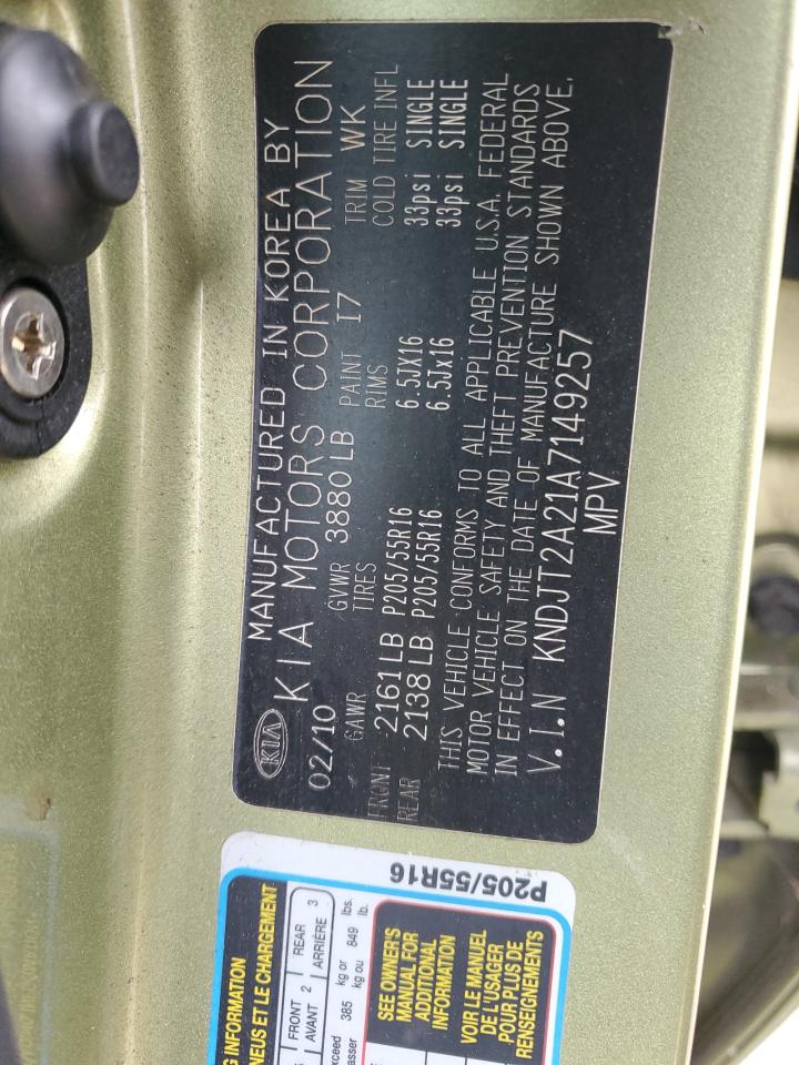 2010 Kia Soul + VIN: KNDJT2A21A7149257 Lot: 93481165