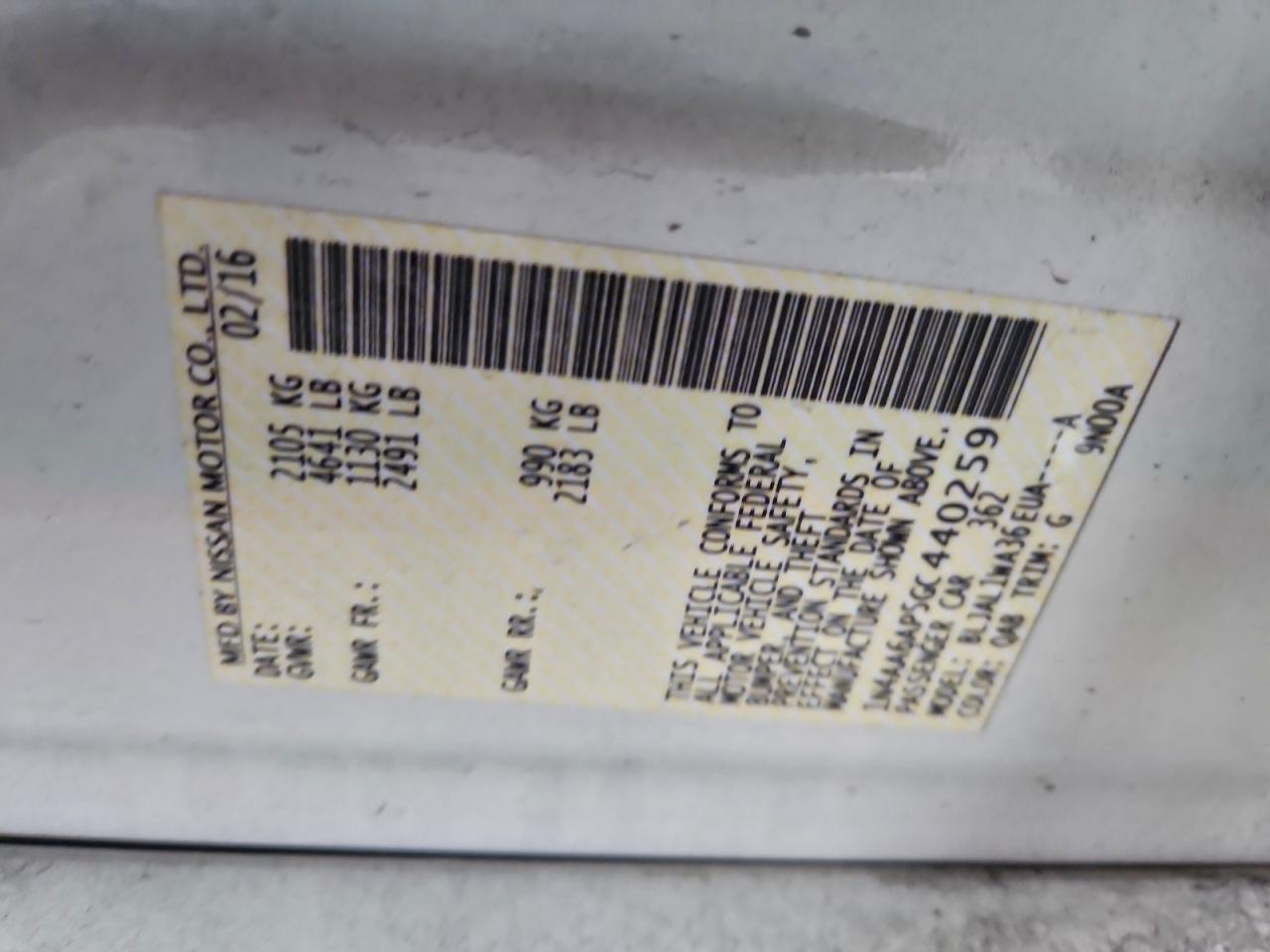 2016 Nissan Maxima 3.5S VIN: 1N4AA6AP5GC440259 Lot: 93828065