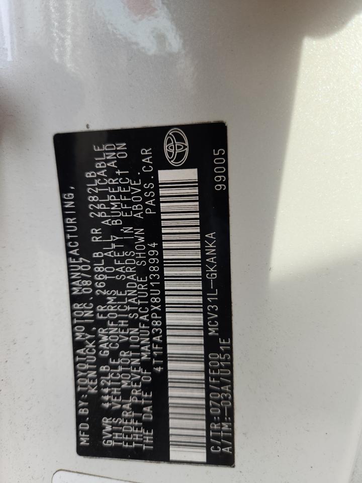 2008 Toyota Camry Solara Se VIN: 4T1FA38PX8U138994 Lot: 93732305