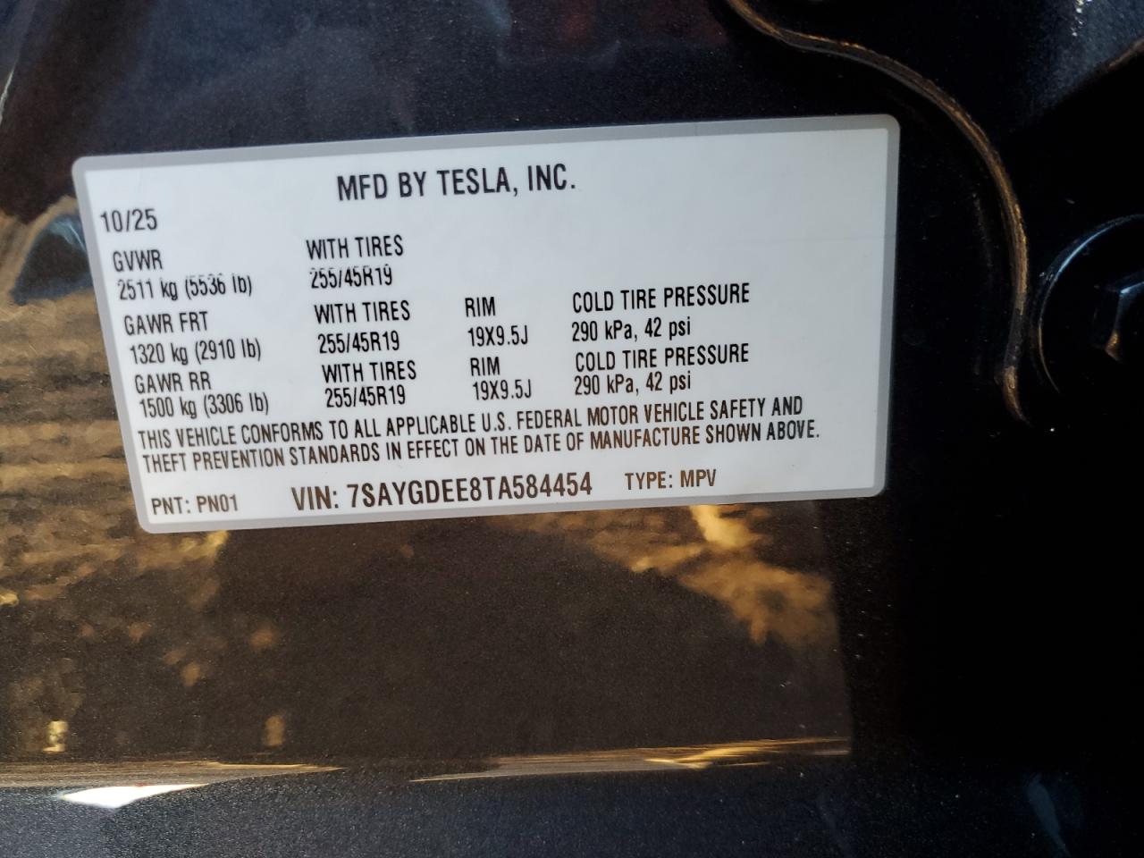 2026 Tesla Model Y VIN: 7SAYGDEE8TA584454 Lot: 93414495