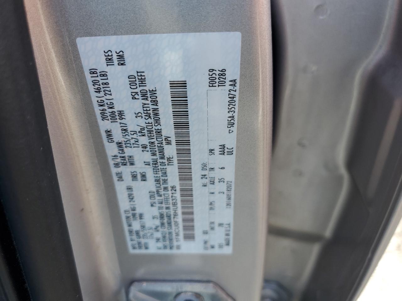 2017 Ford Escape S VIN: 1FMCU0F76HUB37126 Lot: 91829365