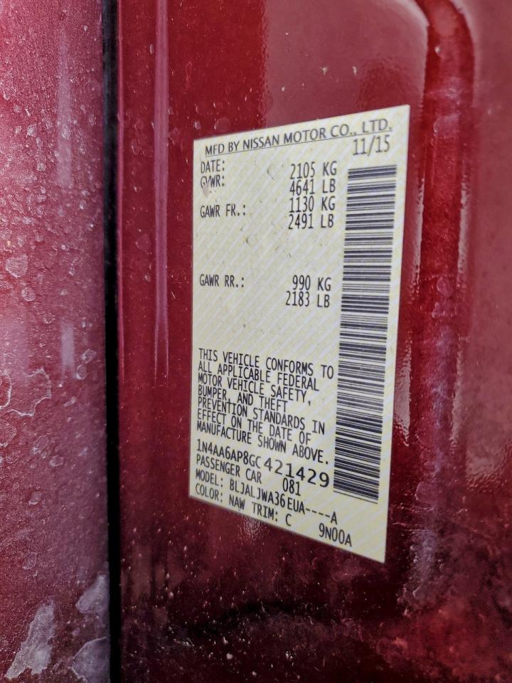 2016 Nissan Maxima 3.5S VIN: 1N4AA6AP8GC421429 Lot: 94149705