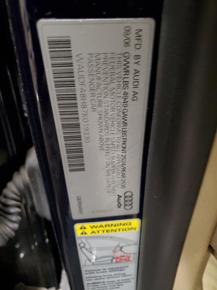 2007 Audi A4 2.0T Cabriolet Quattro VIN: WAUDF48H87K019330 Lot: 92718595