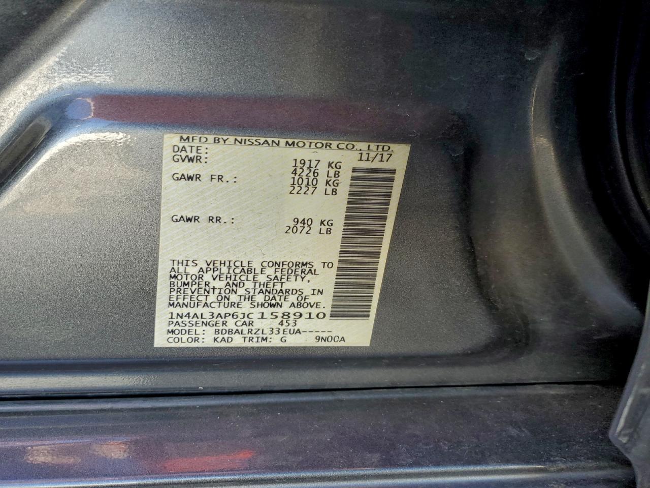 2018 Nissan Altima 2.5 VIN: 1N4AL3AP6JC158910 Lot: 94786185