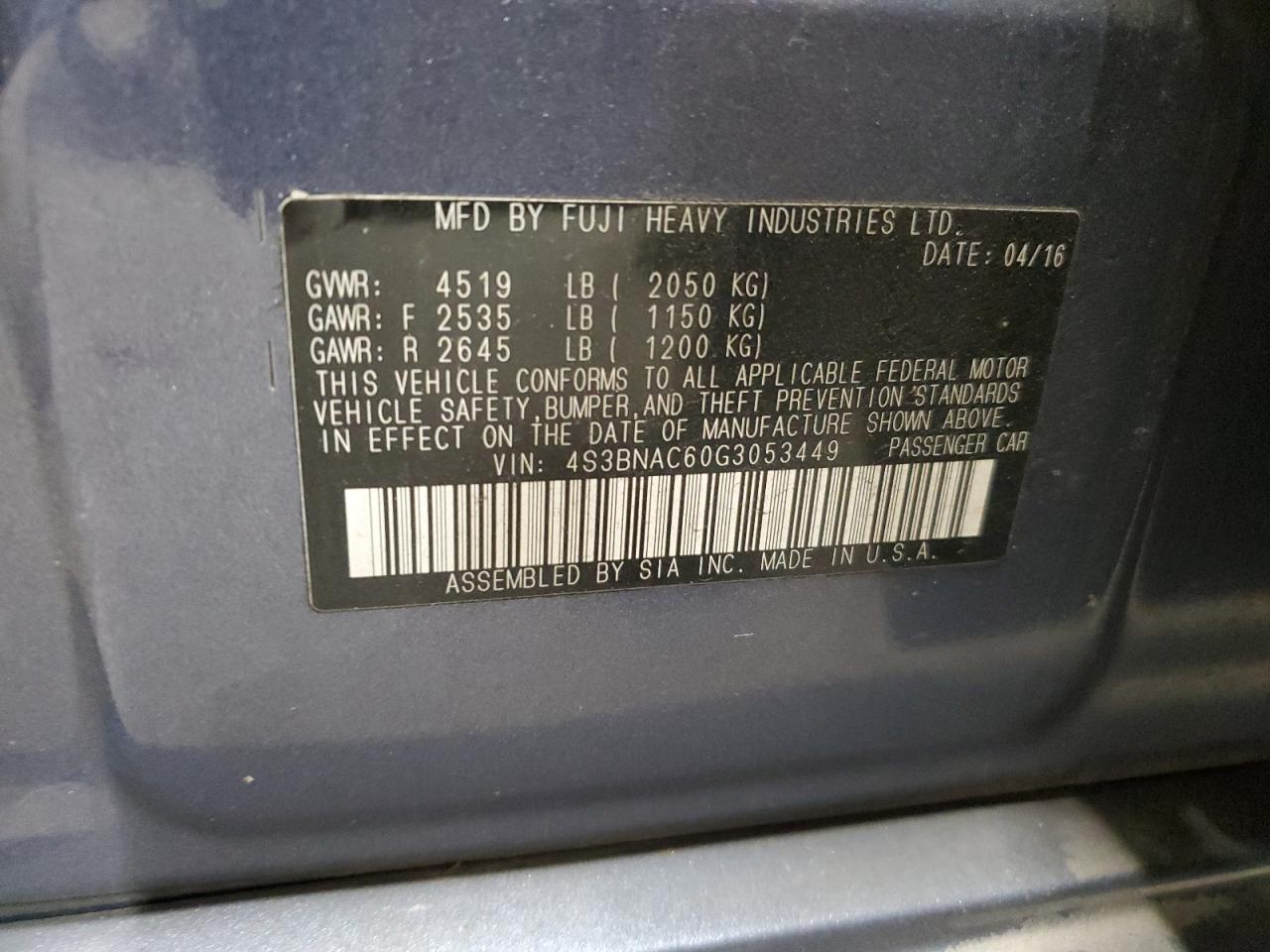 2016 Subaru Legacy 2.5I Premium VIN: 4S3BNAC60G3053449 Lot: 91431195