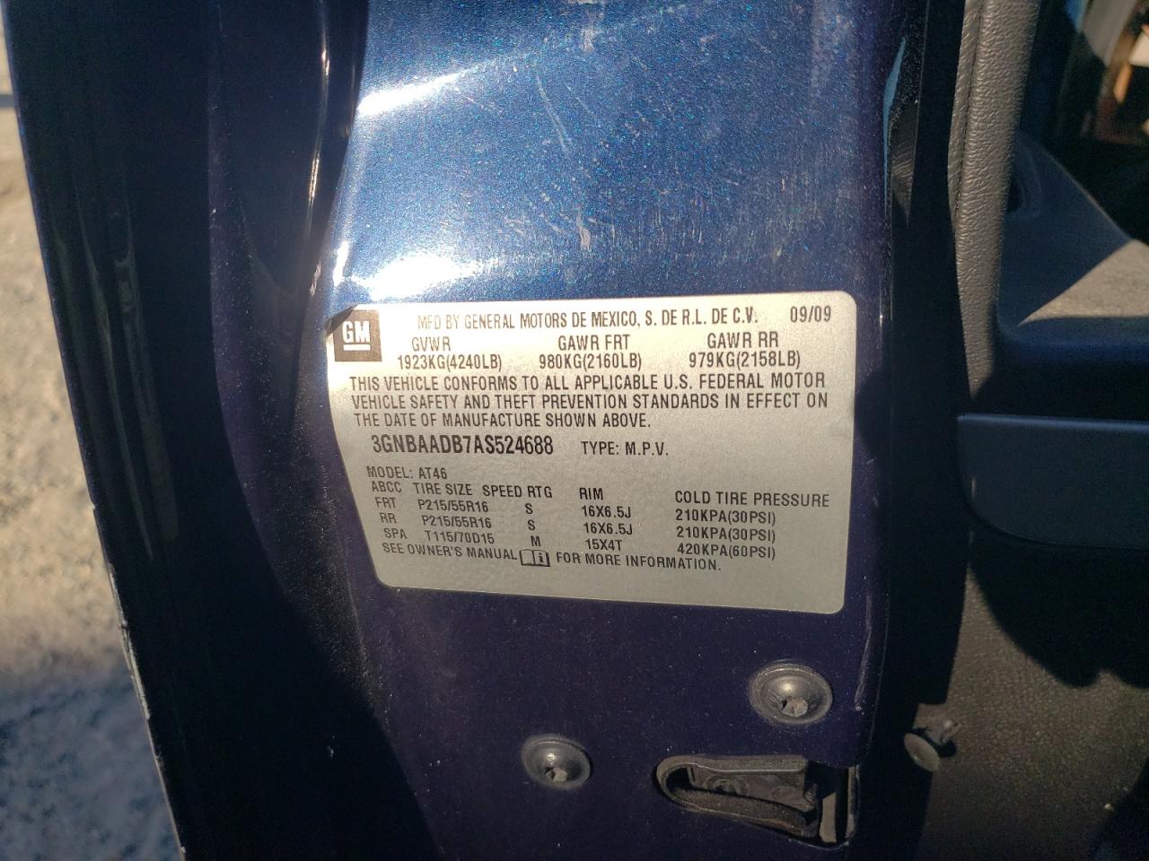 2010 Chevrolet Hhr Ls VIN: 3GNBAADB7AS524688 Lot: 85418535