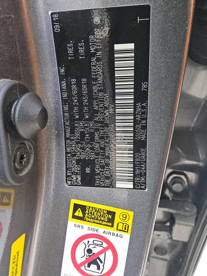 2019 Toyota Highlander Le VIN: 5TDZZRFH2KS289364 Lot: 91589825