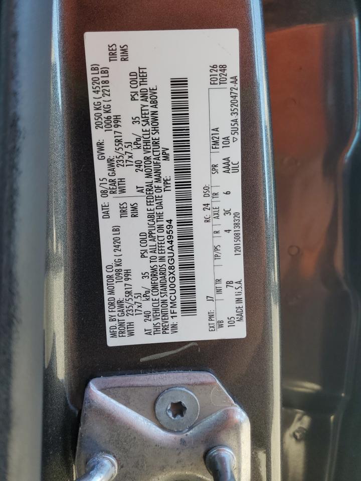 2016 Ford Escape Se VIN: 1FMCU0GX8GUA49594 Lot: 91514255