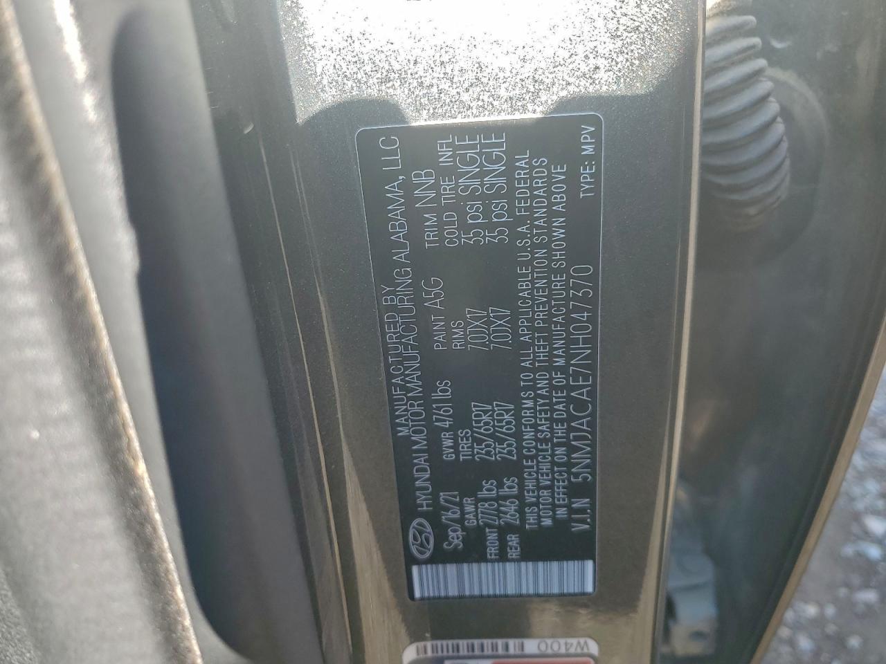 2022 Hyundai Tucson Se VIN: 5NMJACAE7NH047370 Lot: 94368205