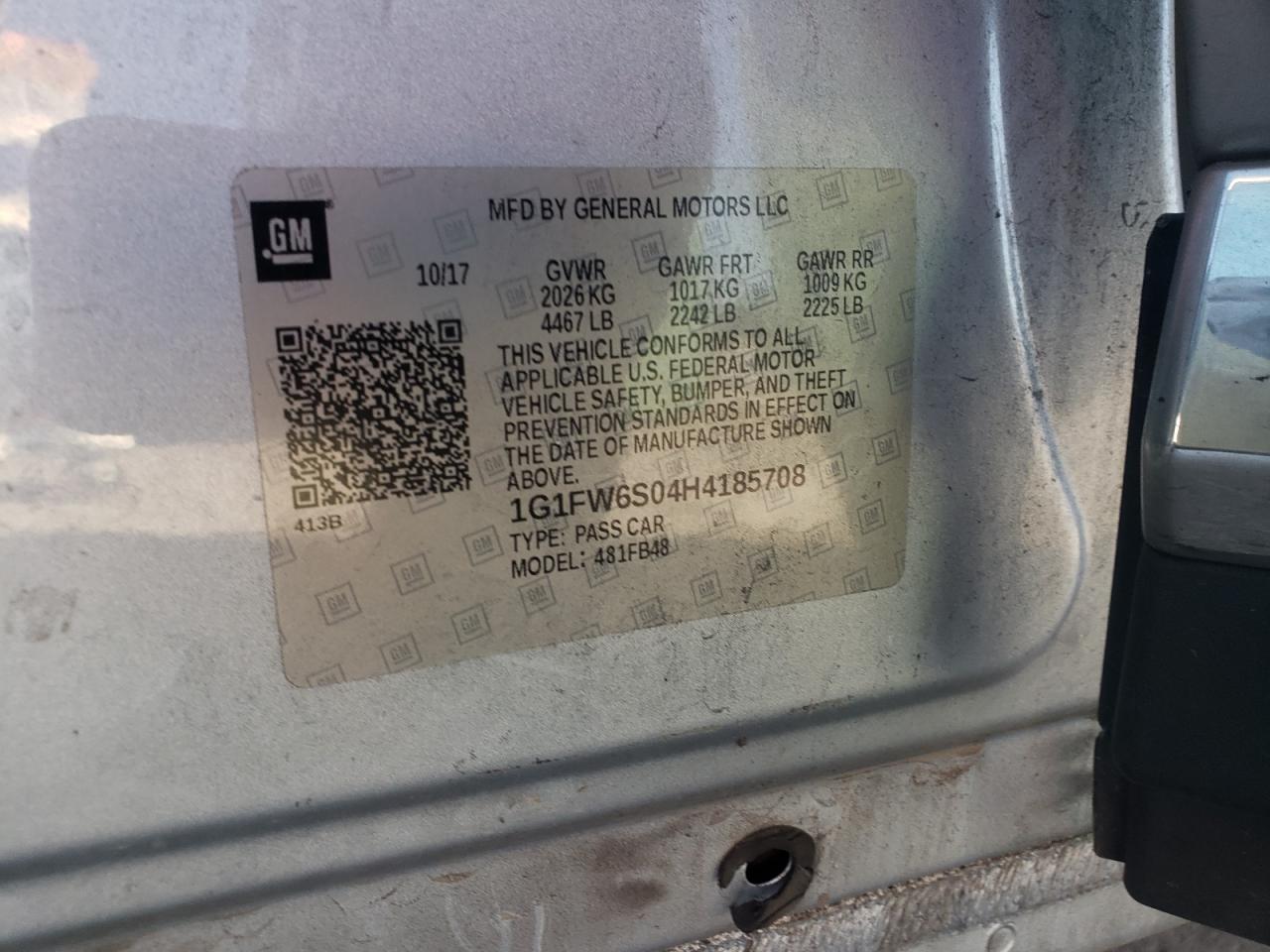 2017 Chevrolet Bolt Ev Lt VIN: 1G1FW6S04H4185708 Lot: 92921925