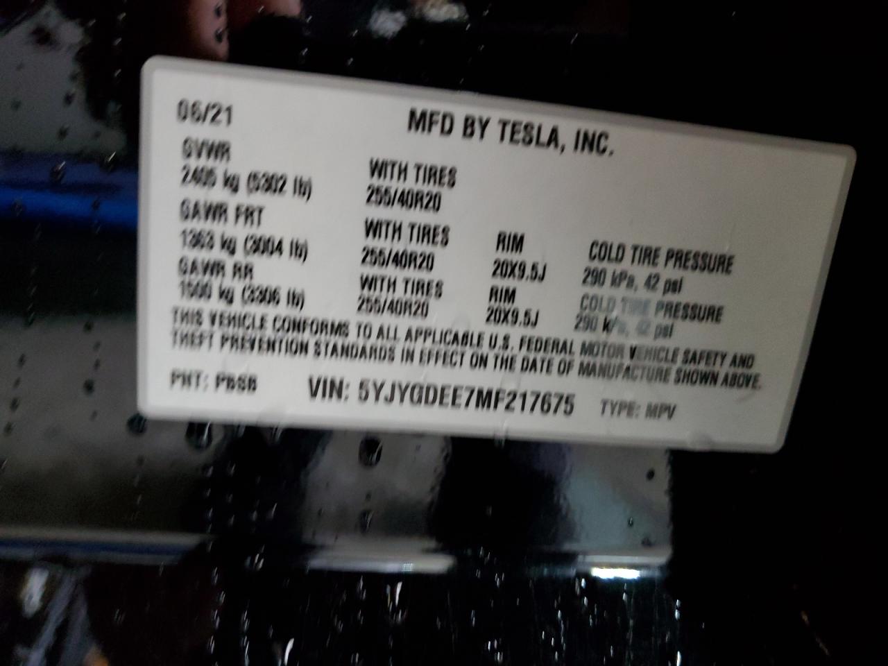 2021 Tesla Model Y VIN: 5YJYGDEE7MF217675 Lot: 93662265