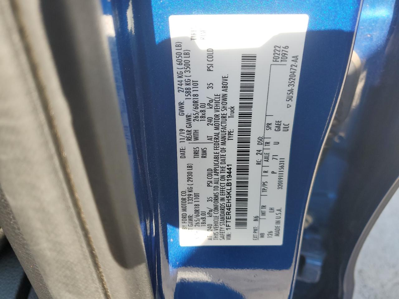 2019 Ford Ranger Xl VIN: 1FTER4EH5KLB19441 Lot: 92110885