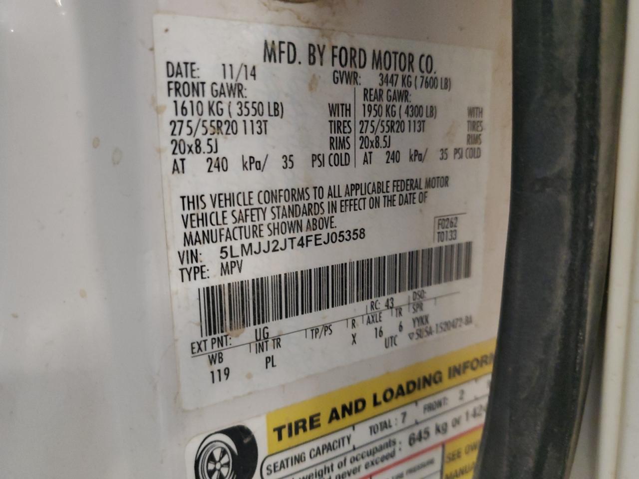 2015 Lincoln Navigator VIN: 5LMJJ2JT4FEJ05358 Lot: 92637265