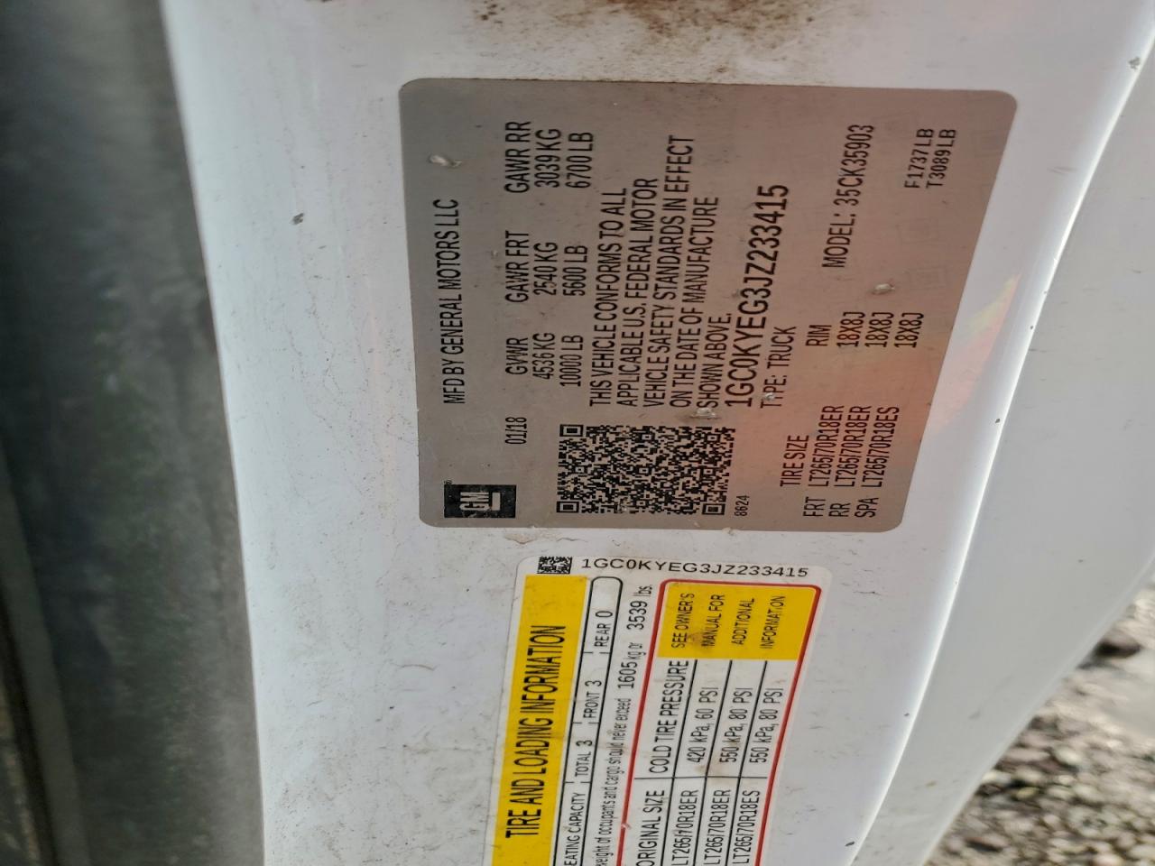 2018 Chevrolet Silverado K3500 VIN: 1GC0KYEG3JZ233415 Lot: 94802895