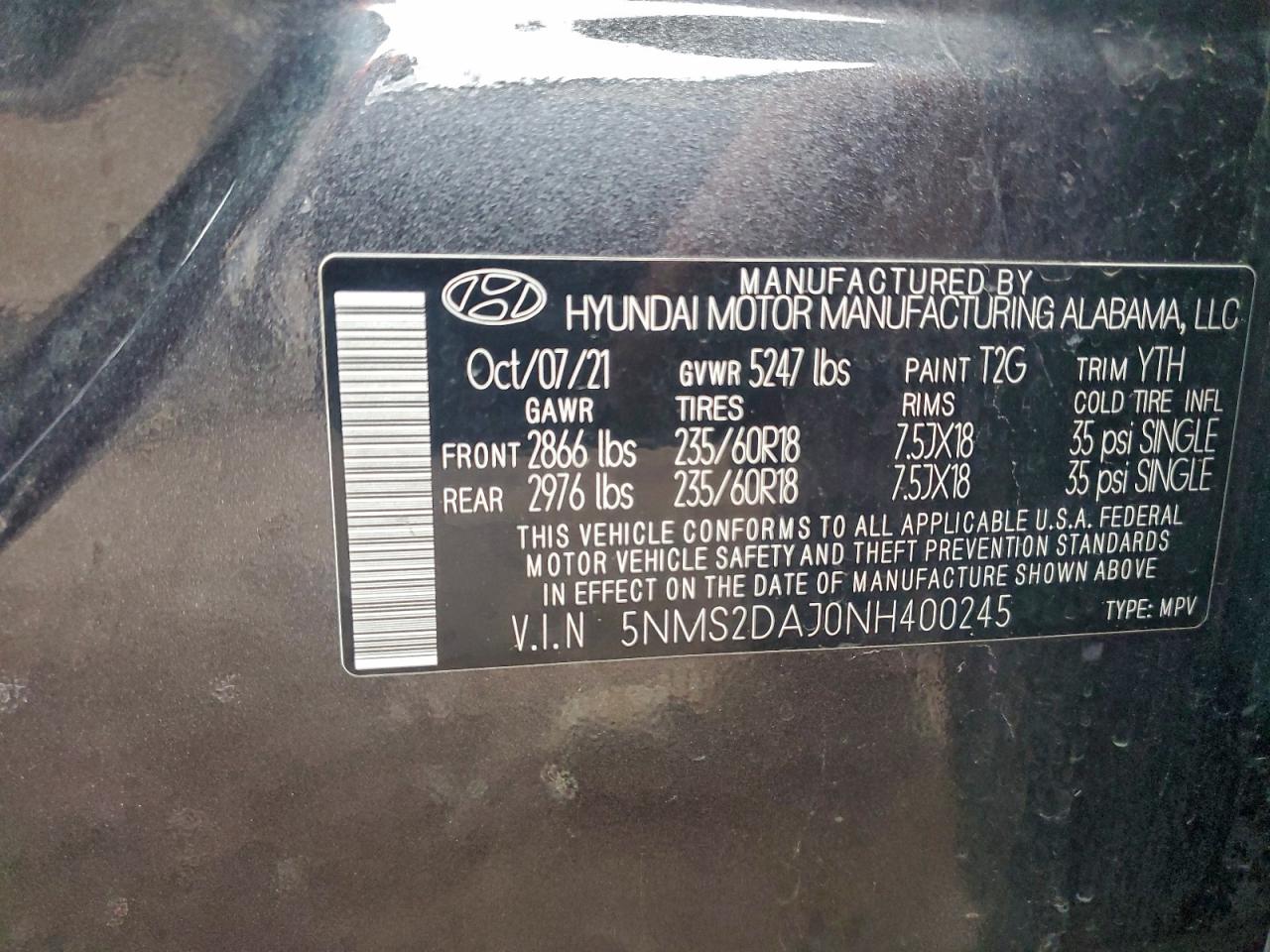 2022 Hyundai Santa Fe Sel VIN: 5NMS2DAJ0NH400245 Lot: 94121255