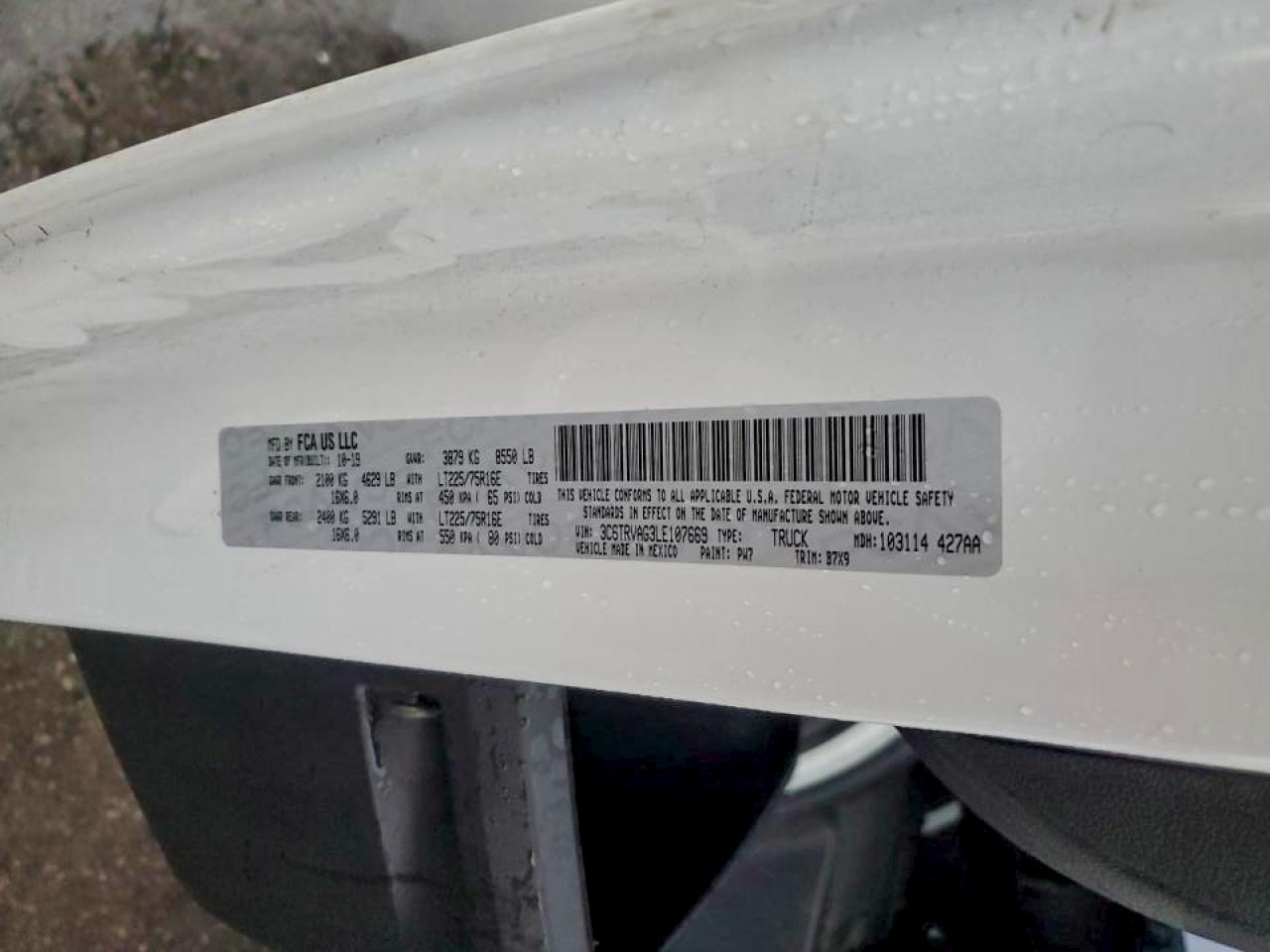 2020 Ram Promaster Delivery Van VIN: 3C6TRVAG3LE107669 Lot: 93393875