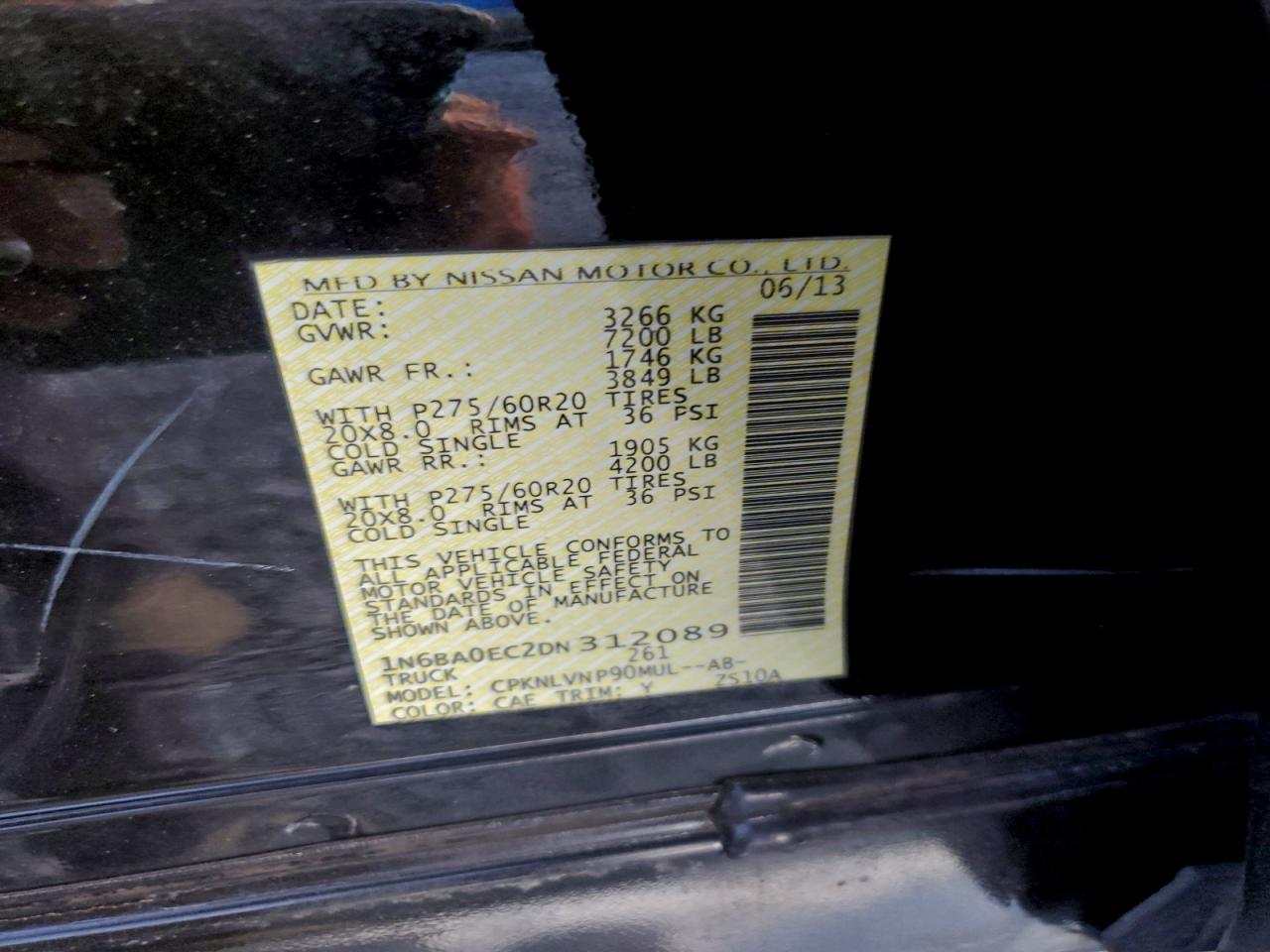 2013 Nissan Titan S VIN: 1N6BA0EC2DN312089 Lot: 94265995