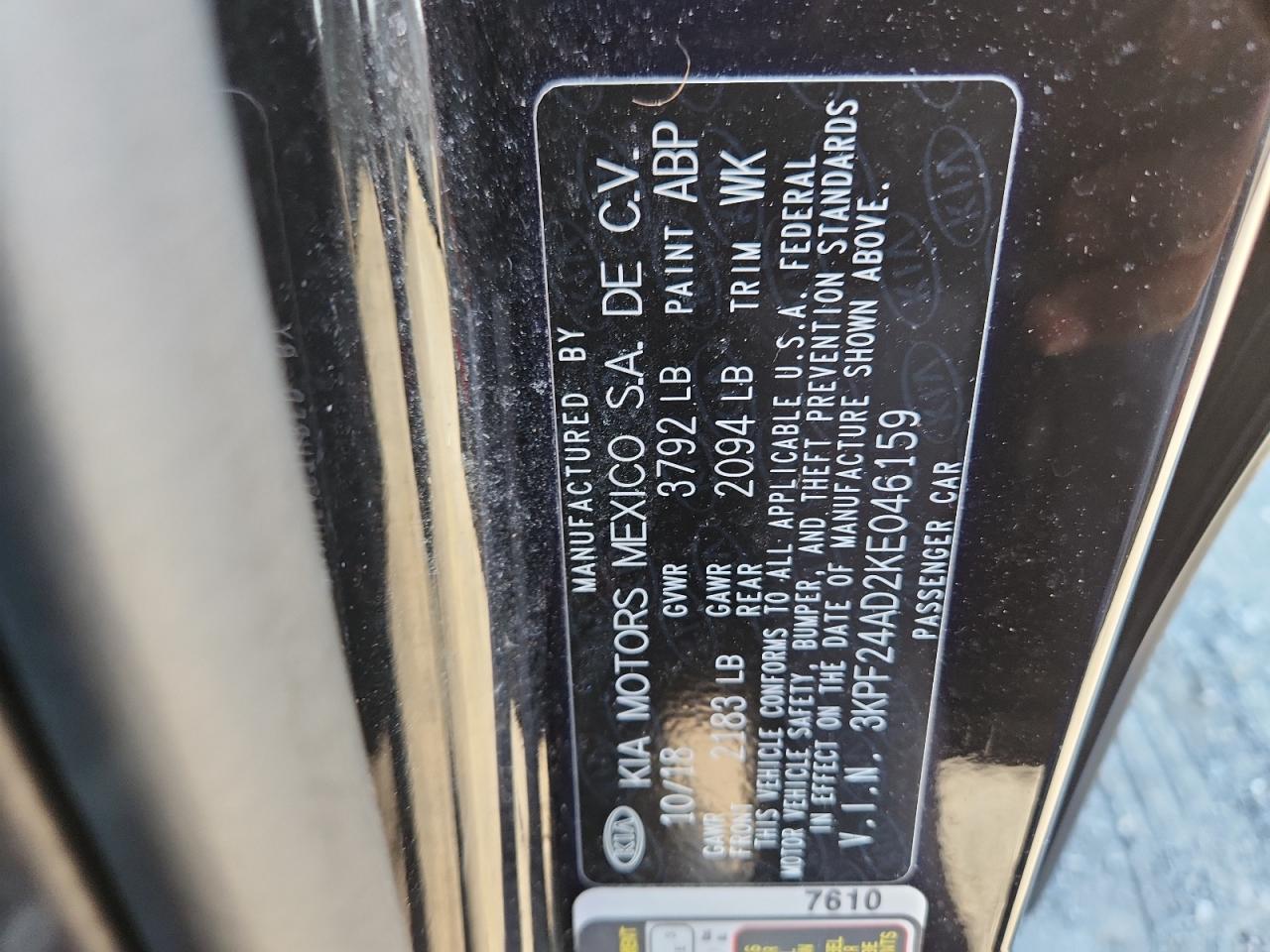 2019 Kia Forte Fe VIN: 3KPF24AD2KE046159 Lot: 91188145