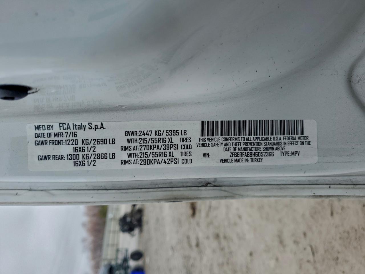 2017 Ram Promaster City VIN: ZFBERFAB9H6D57366 Lot: 94130405