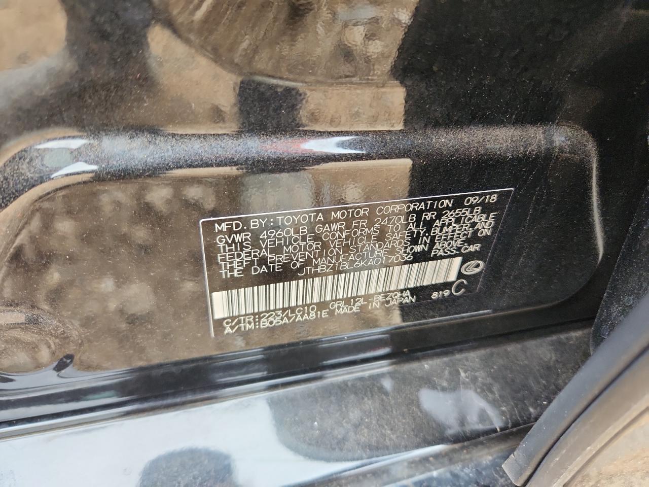 2019 Lexus Gs 350 Base VIN: JTHBZ1BL6KA017036 Lot: 91649135