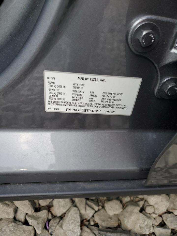2026 Tesla Model Y VIN: 7SAYGDEE6TA477287 Lot: 93031125