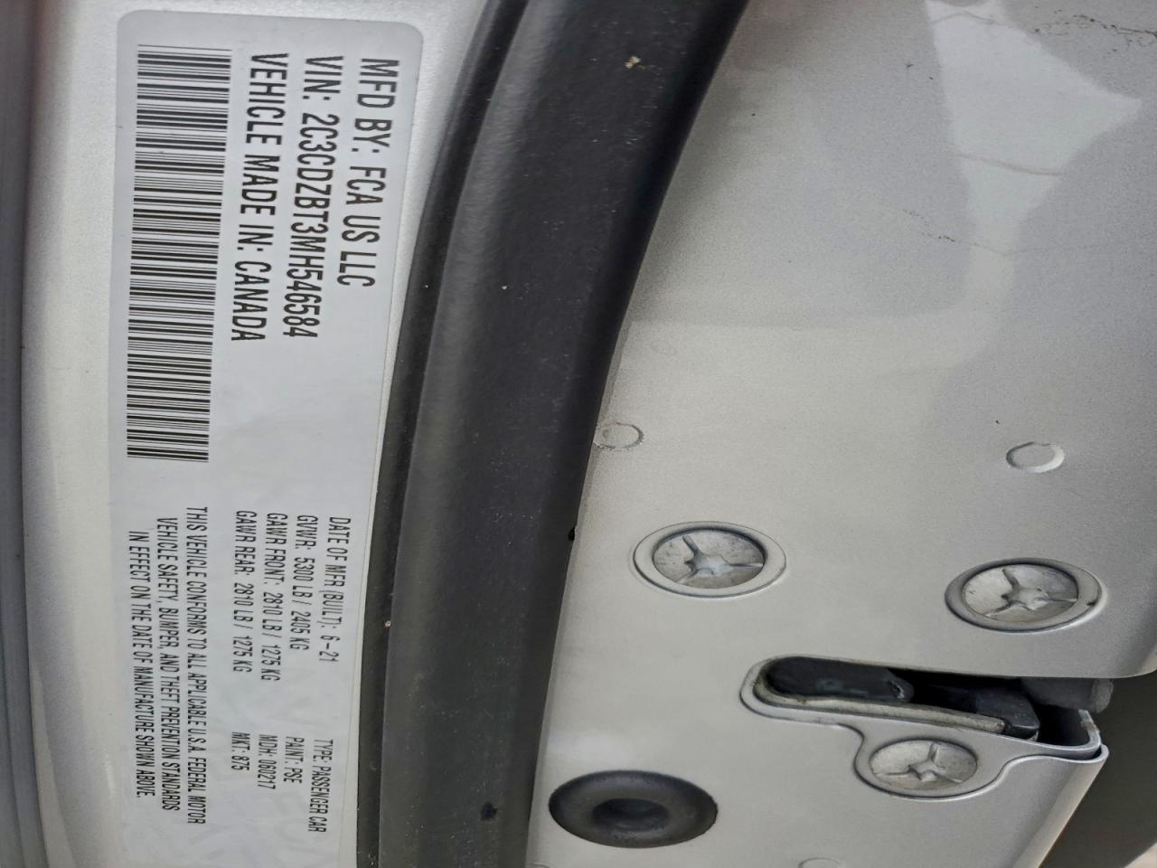 2021 Dodge Challenger R/T VIN: 2C3CDZBT3MH546584 Lot: 93687125