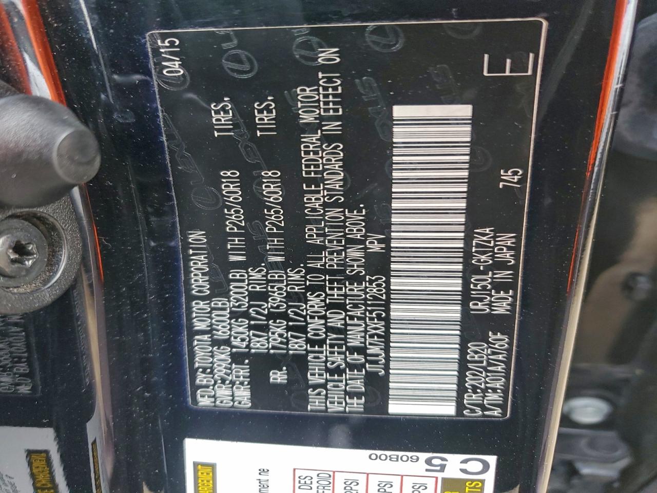 2015 Lexus Gx 460 Premium VIN: JTJJM7FXXF5112853 Lot: 93318125