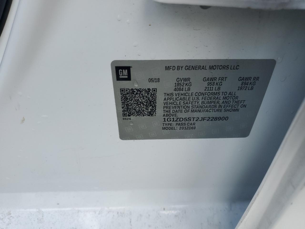 2018 Chevrolet Malibu Lt VIN: 1G1ZD5ST2JF228900 Lot: 92507755