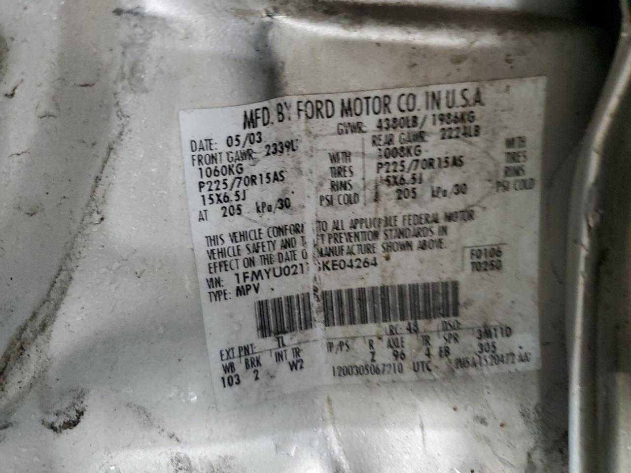 2003 Ford Escape Xls VIN: 1FMYU02113KE04264 Lot: 92330275