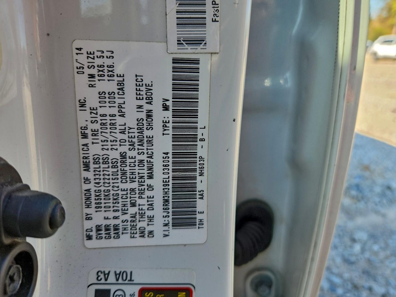 2014 Honda Cr-V Lx VIN: 5J6RM3H39EL036054 Lot: 93971535