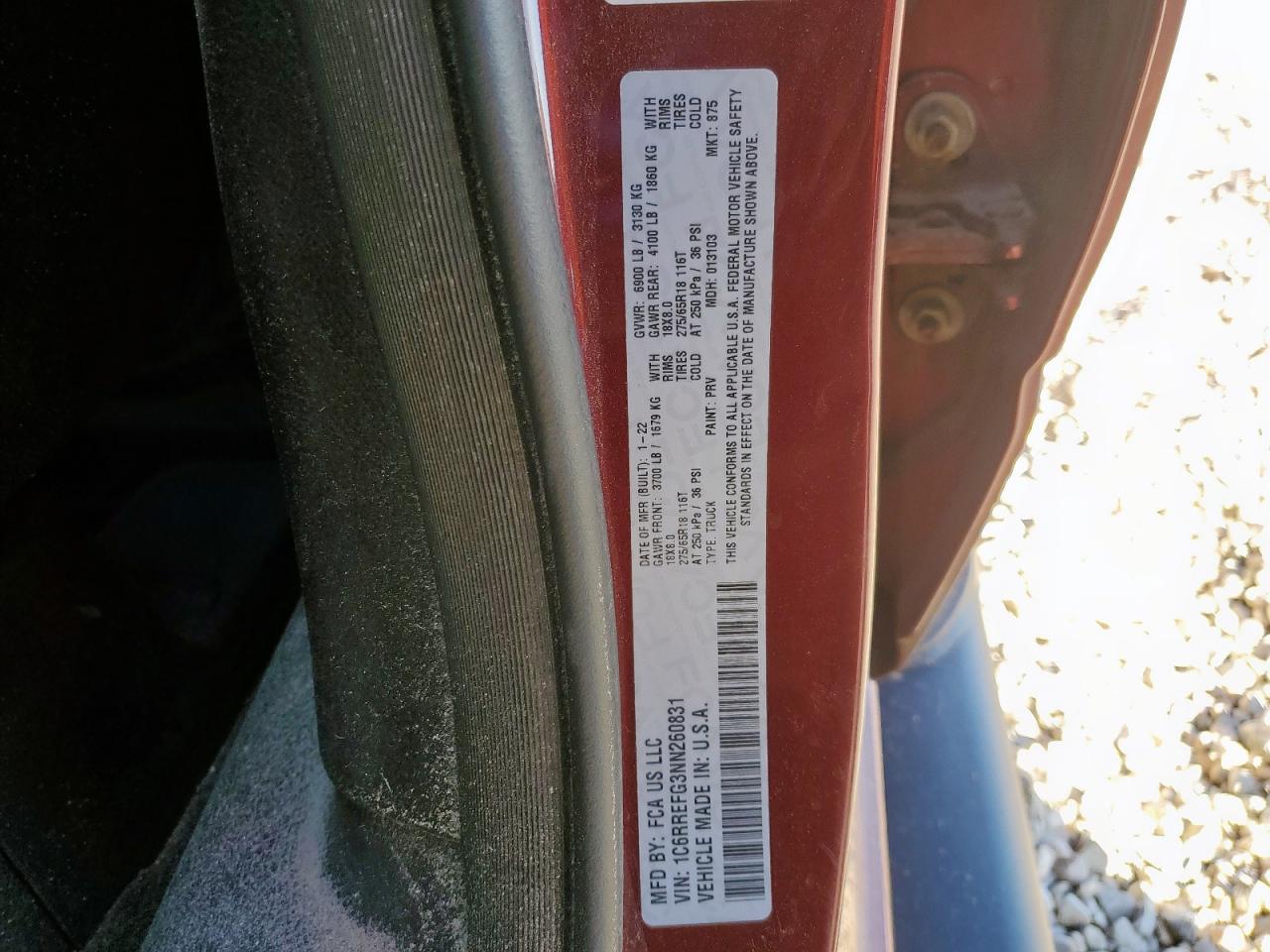 2022 Ram 1500 Big Horn/Lone Star VIN: 1C6RREFG3NN260831 Lot: 91797675