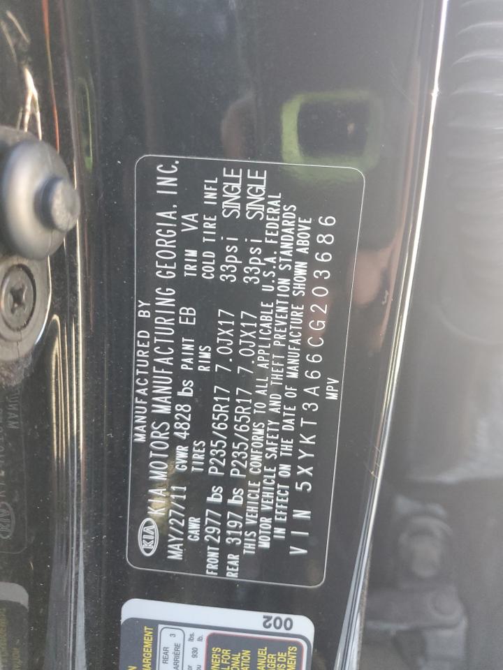 2012 Kia Sorento Base VIN: 5XYKT3A66CG203686 Lot: 92576115