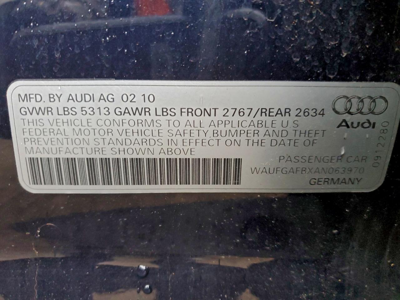 2010 Audi A6 Premium Plus VIN: WAUFGAFBXAN063970 Lot: 93226805