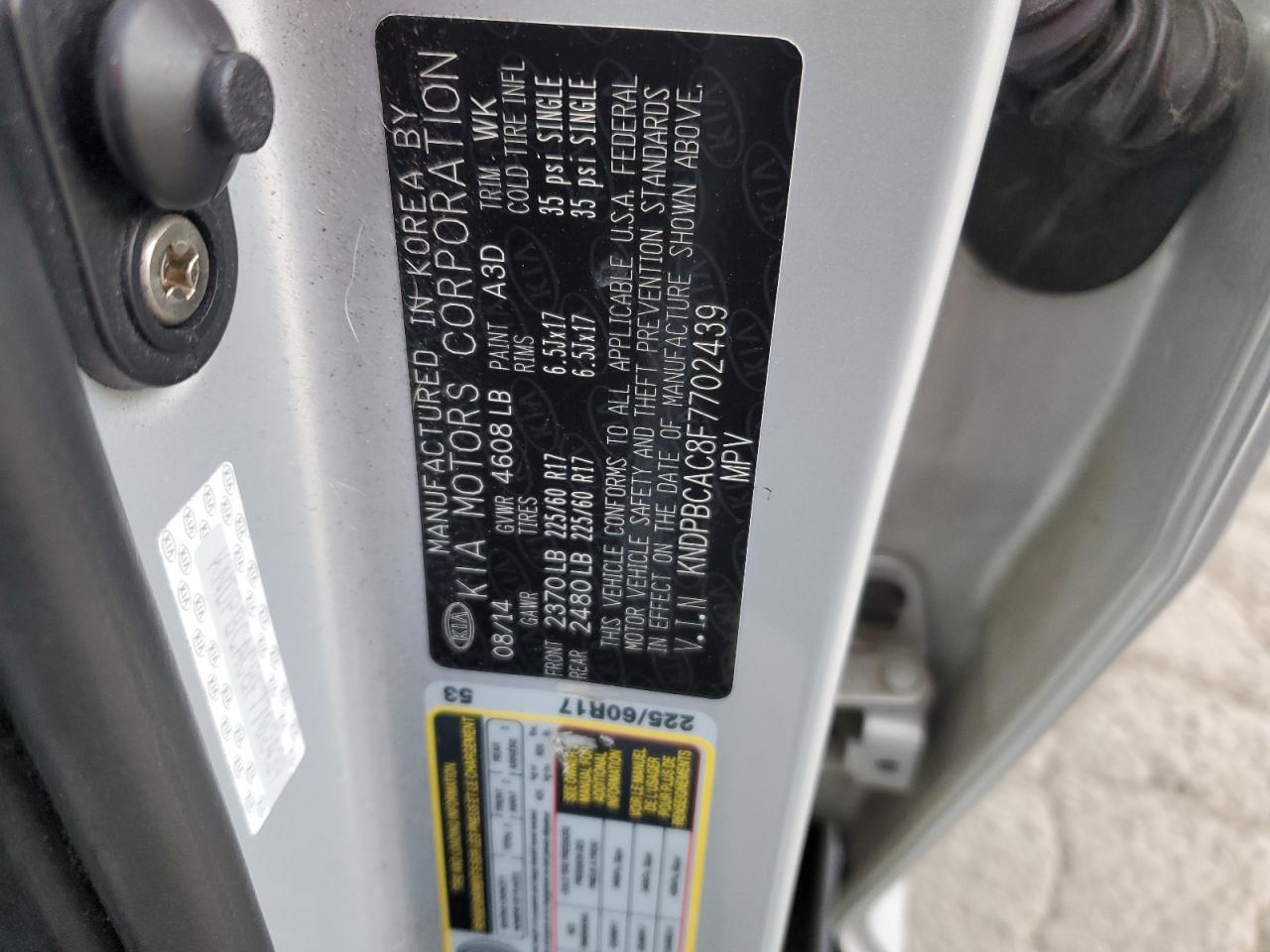 2015 Kia Sportage Lx VIN: KNDPBCAC8F7702439 Lot: 91124665