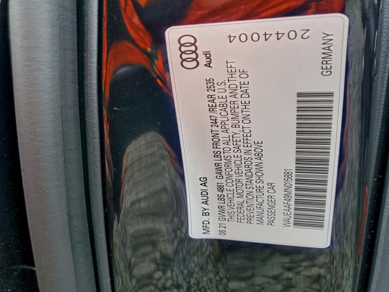 2021 Audi A4 Premium Plus 45 VIN: WAUEAAF49MN015881 Lot: 93261635