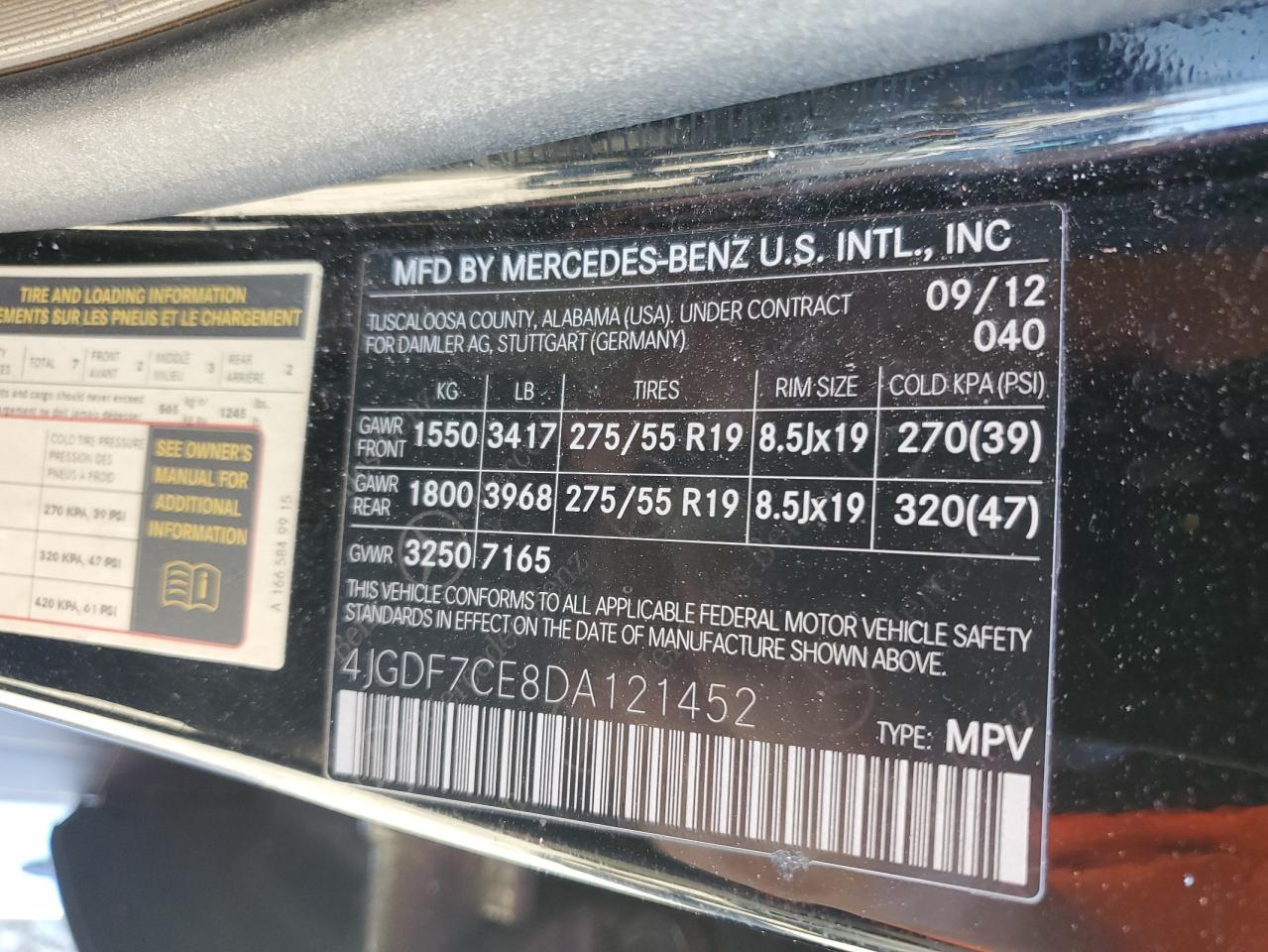 2013 Mercedes-Benz Gl 450 4Matic VIN: 4JGDF7CE8DA121452 Lot: 92658285