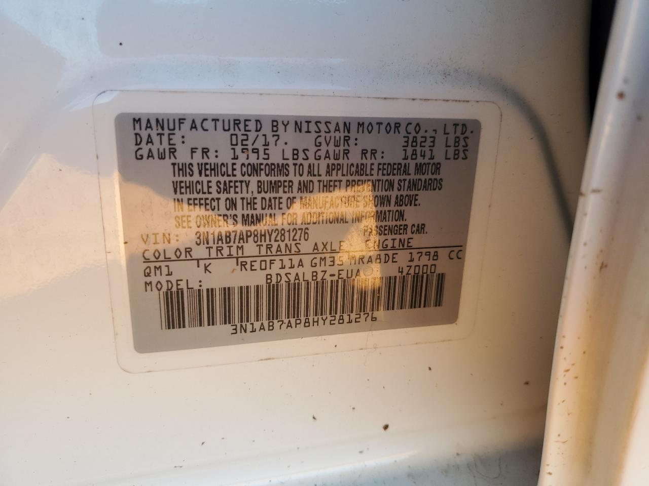 2017 Nissan Sentra S VIN: 3N1AB7AP8HY281276 Lot: 91413275