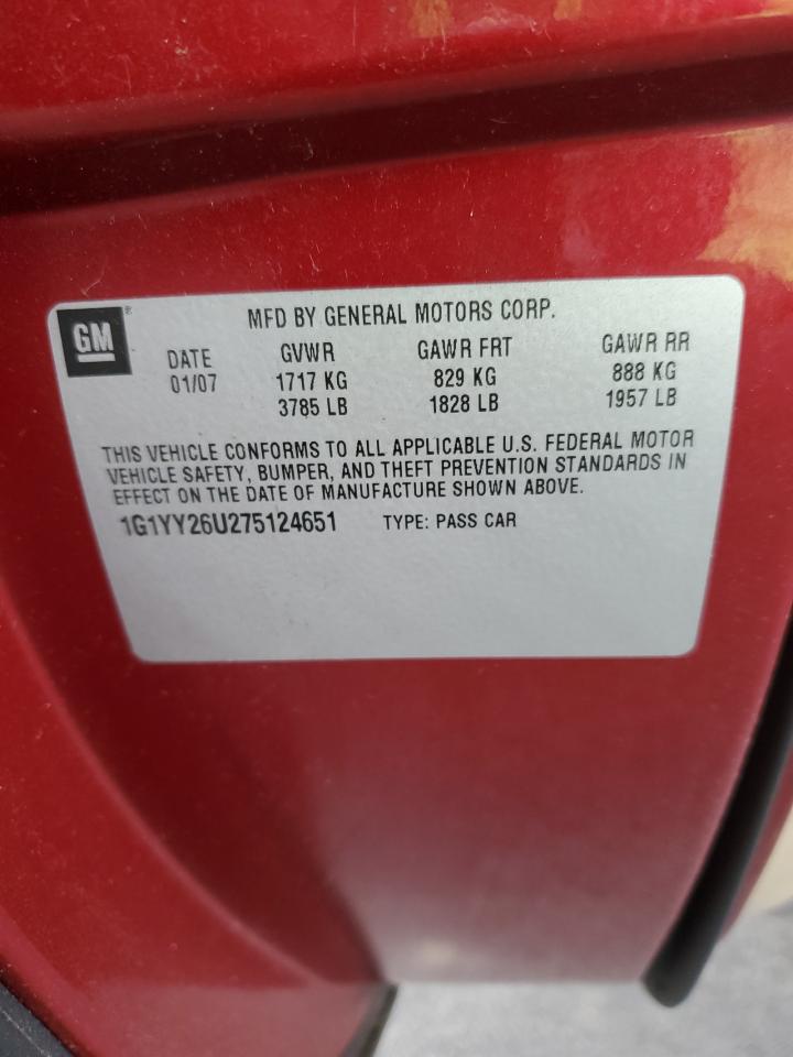 2007 Chevrolet Corvette VIN: 1G1YY26U275124651 Lot: 91860145