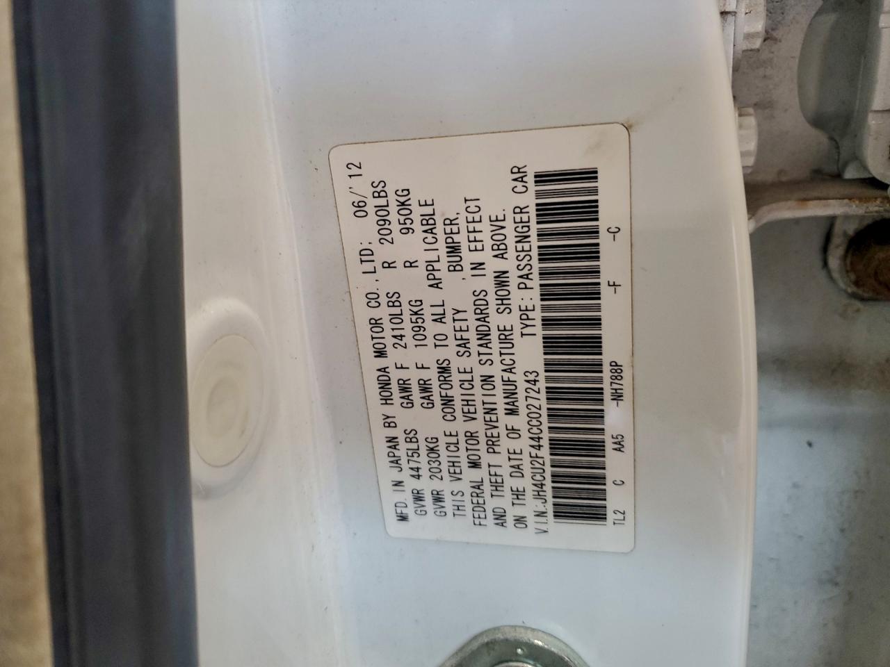 2012 Acura Tsx VIN: JH4CU2F44CC027243 Lot: 93646815