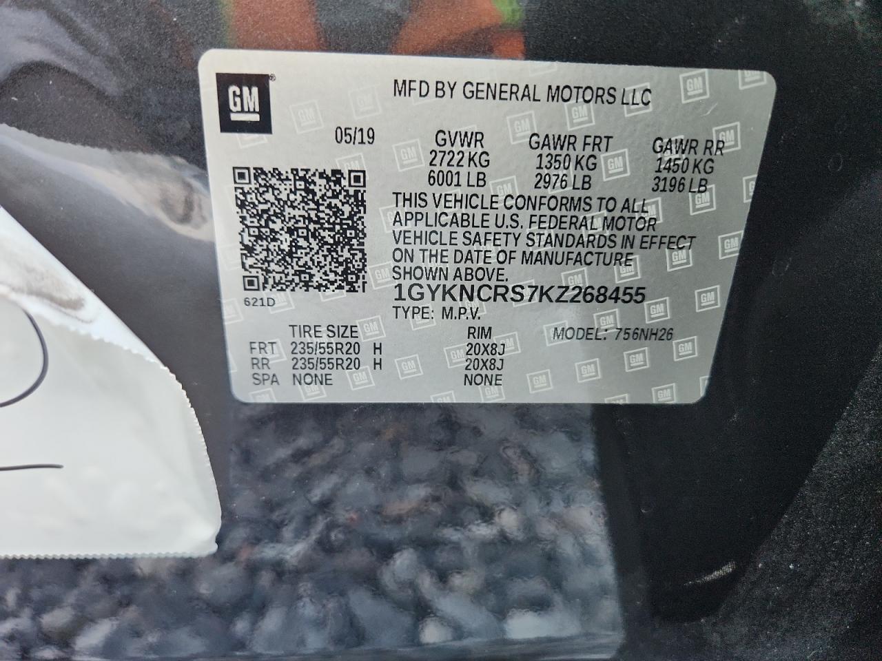 2019 Cadillac Xt5 Luxury VIN: 1GYKNCRS7KZ268455 Lot: 90933075